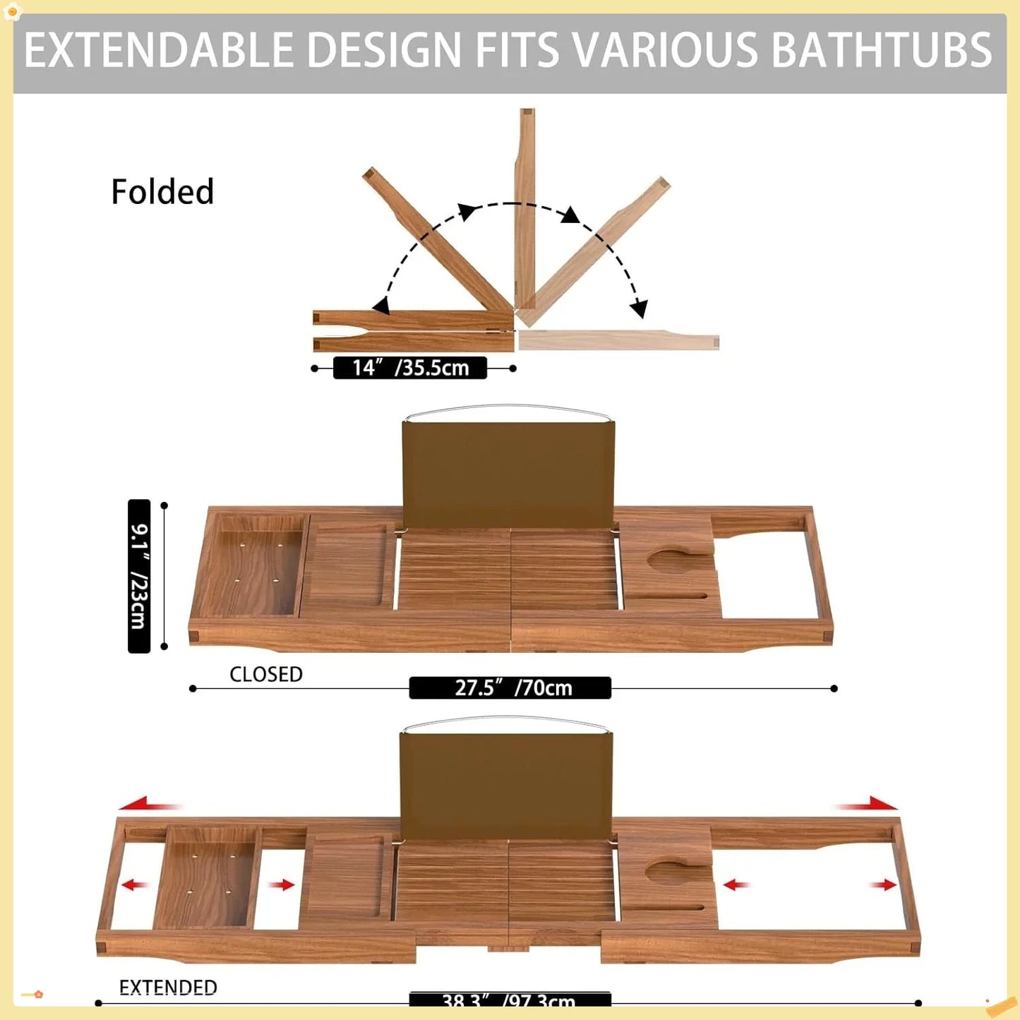 Expandable Teak Bath Tray Caddy