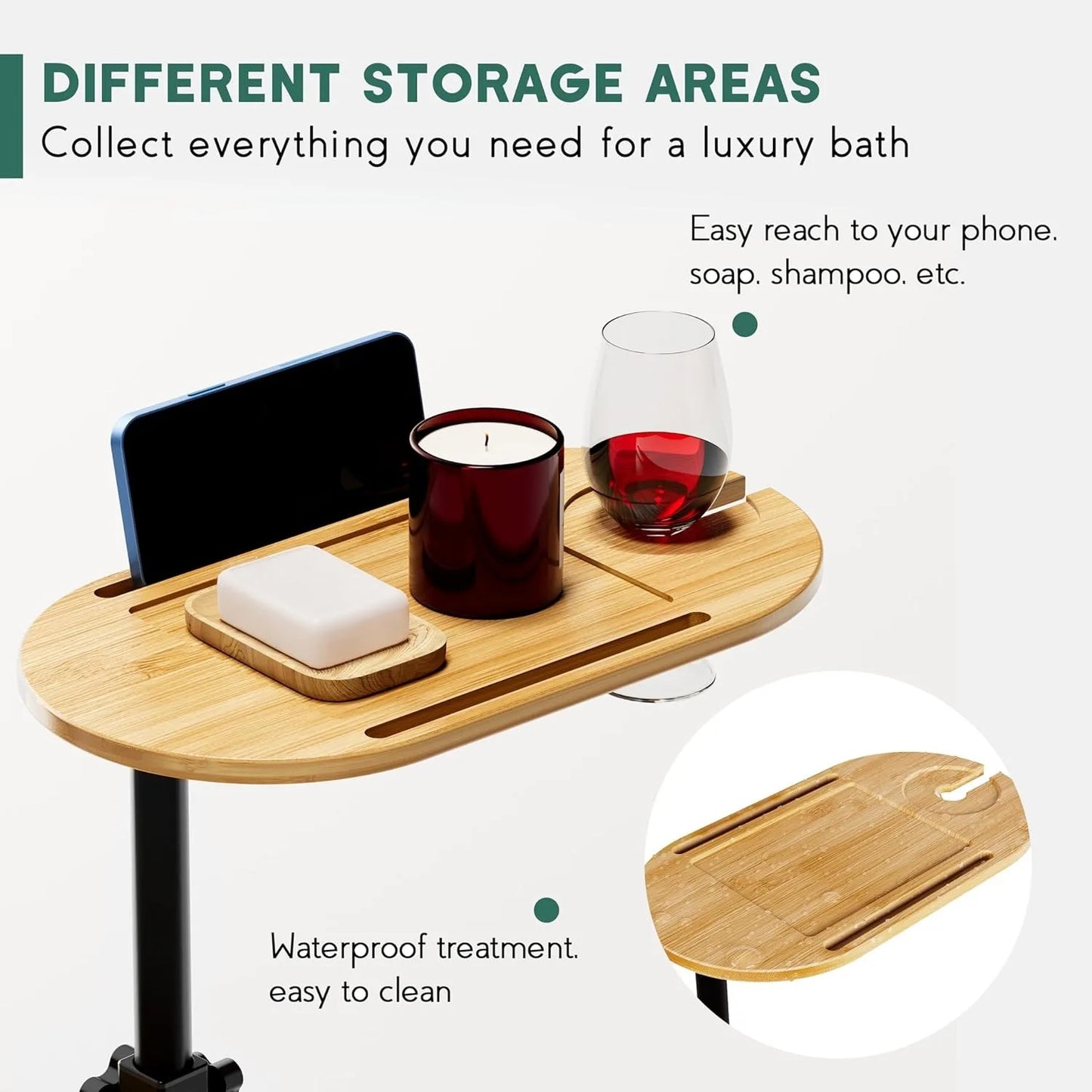 3 Tier Bathtub Tray Organizer, Bamboo Bath Shelf for Small Space & Wall Mounted Tubs