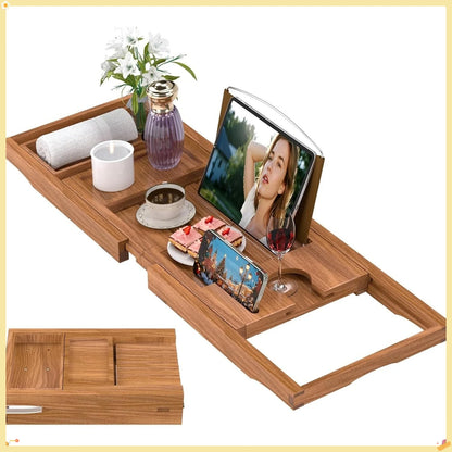 Expandable Teak Bath Tray Caddy