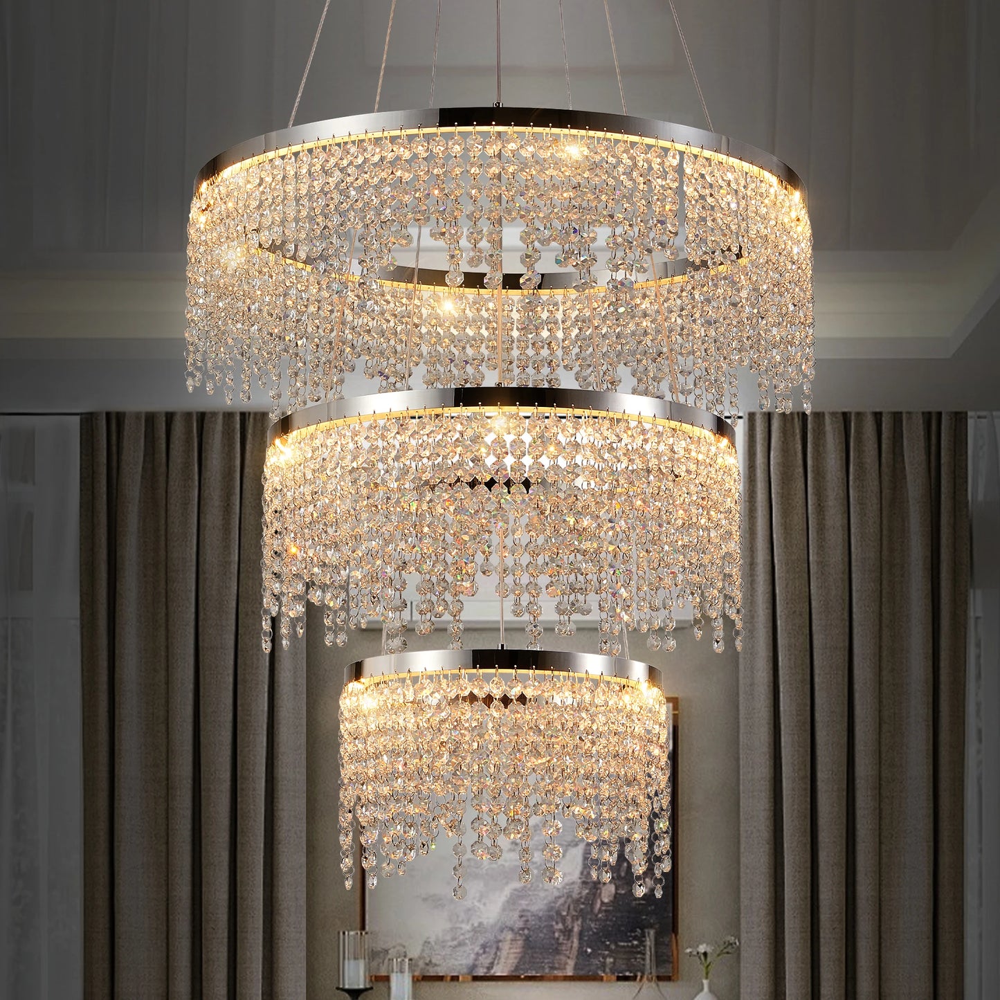 23.6-inch Crystal Dimmable Luxury Round Chandelier