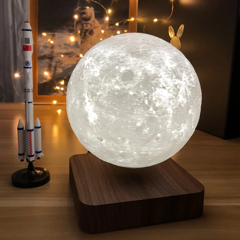 Magnetic Floating Rotating Moon Lamp with Wooden Base