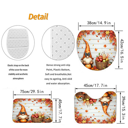 3Pcs Autumn Gnome Bathroom Mat Set