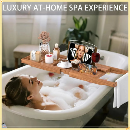 Expandable Teak Bath Tray Caddy
