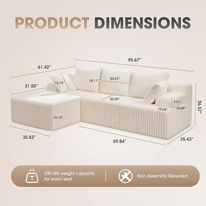Modular L-Shaped 3-Seat Sectional | Memory Foam with Deep Seating & Storage Modules | Living Room Sofa