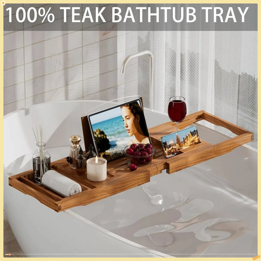 Expandable Teak Bath Tray Caddy