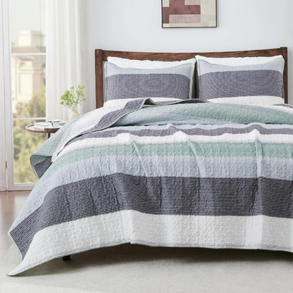 Ultra Soft and Lightweight Patchwork Striped Quilted Bedding Set for