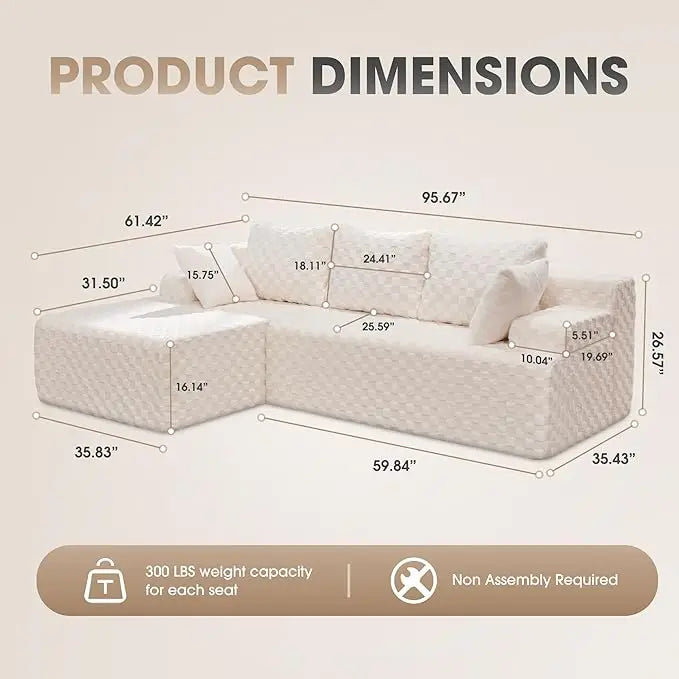 Modular L-Shaped 3-Seat Sectional | Memory Foam with Deep Seating & Storage Modules | Living Room Sofa