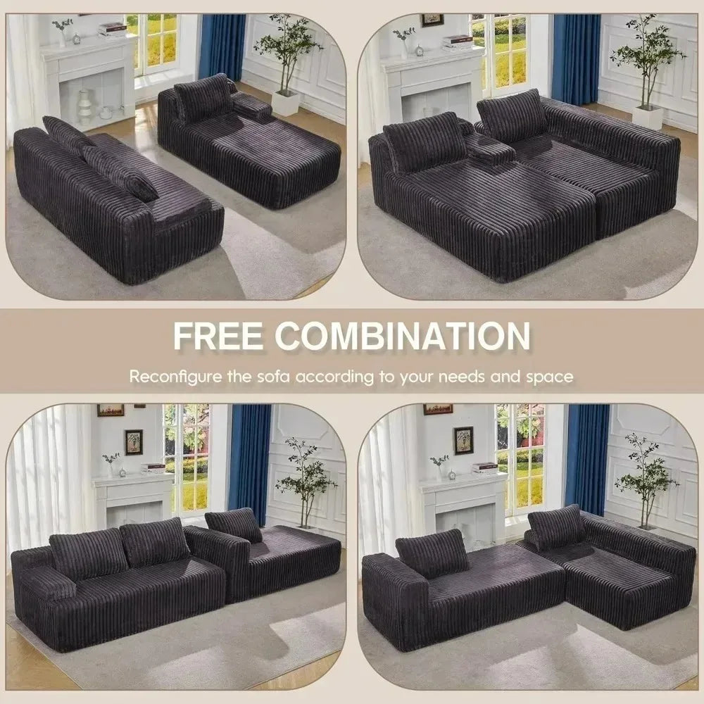 Modular L-Shaped 3-Seat Sectional | Memory Foam with Deep Seating & Storage Modules | Living Room Sofa