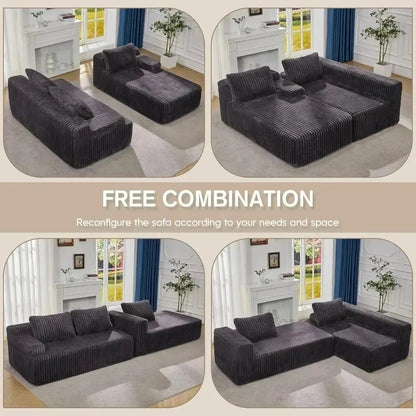 Modular L-Shaped 3-Seat Sectional | Memory Foam with Deep Seating & Storage Modules | Living Room Sofa