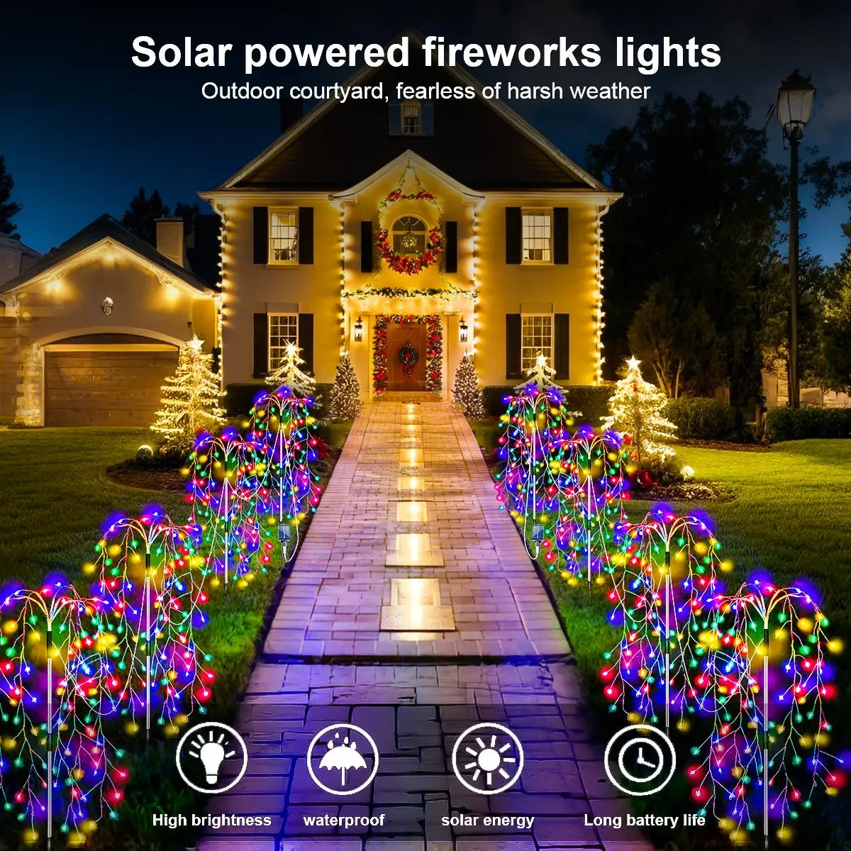 4Pack 680LED Christmas Solar Firecracker Outdoor Lights