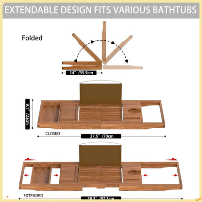 Expandable Teak Bath Tray Caddy