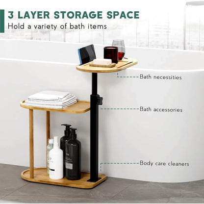 3 Tier Bathtub Tray Organizer, Bamboo Bath Shelf for Small Space & Wall Mounted Tubs