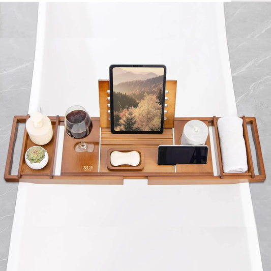Eco-Friendly 105cm Bamboo Bath Tray, Adjustable Bathtub Caddy with Soap Dish & Wine Slot, Perfect for Relaxing Bath Time