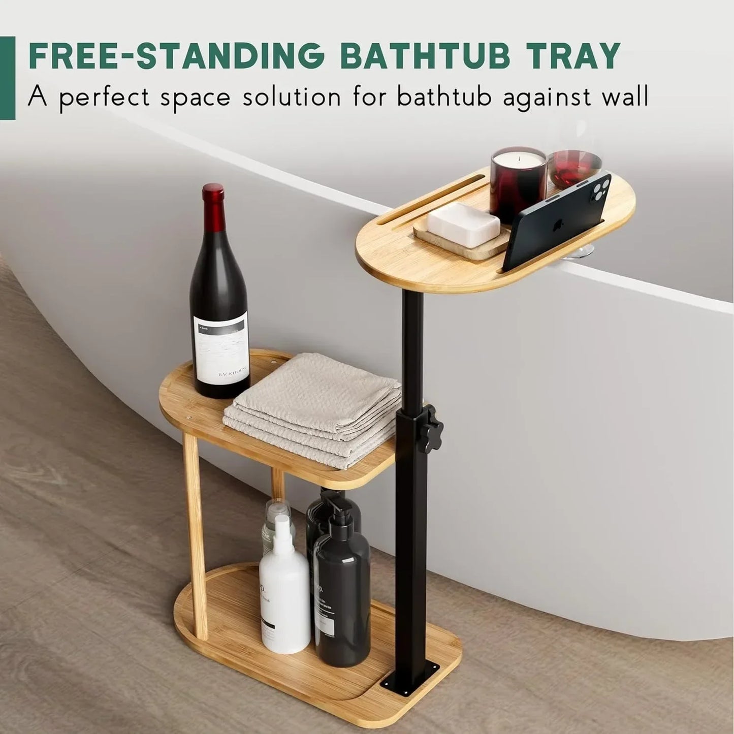3 Tier Bathtub Tray Organizer, Bamboo Bath Shelf for Small Space & Wall Mounted Tubs