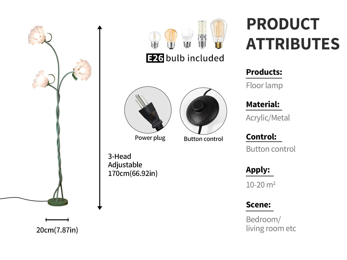 Retro 3-Head Flower Floor Lamp