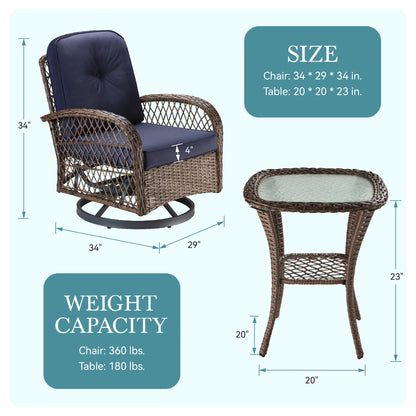 3Pcs Outdoor Rotating Rocking Chair Set